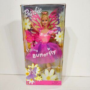2000 Mattel Flying Butterfly Barbie Doll #29345 Her Wings Flutter Wind-up L1044